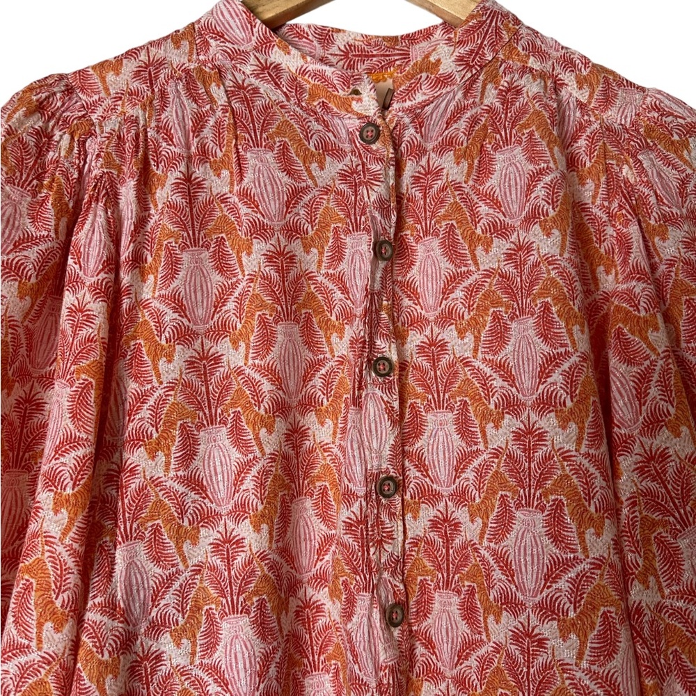 Maeve Anthropologie Kalapana Tiger Palms Blouse Puff Sleeve Size 4 - Picture 5 of 9